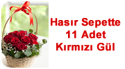 Hasır Sepette 11 Kırmızı Gül